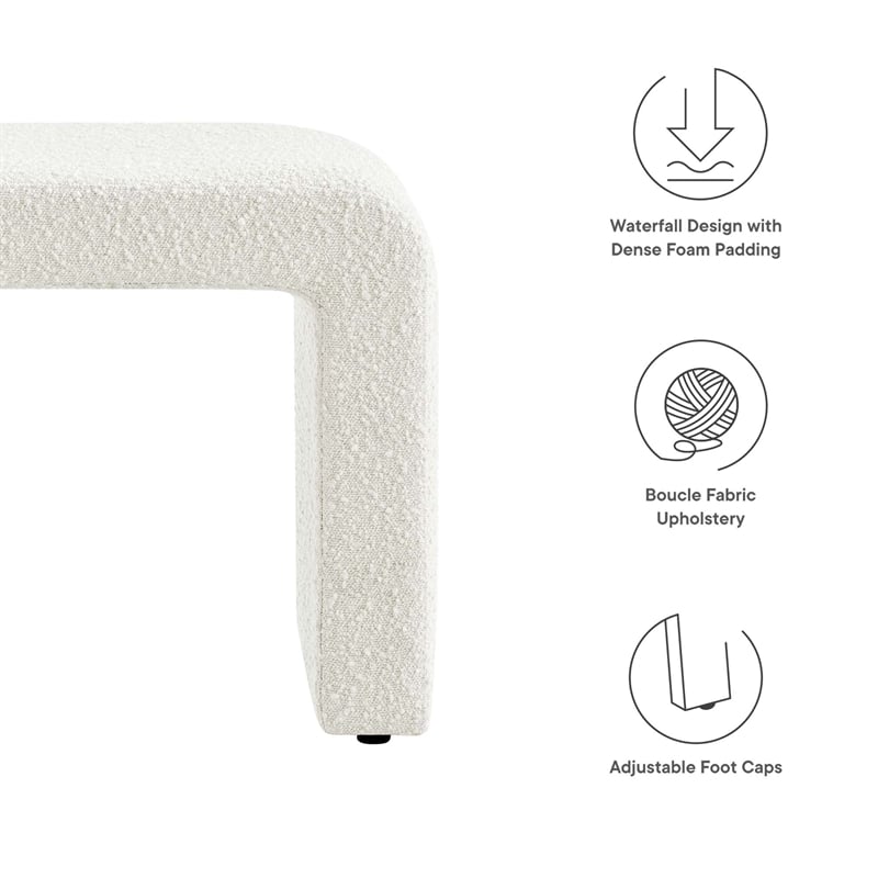 Pemberly Row Waterfall Stool Upholstered in Ivory Boucle Fabric