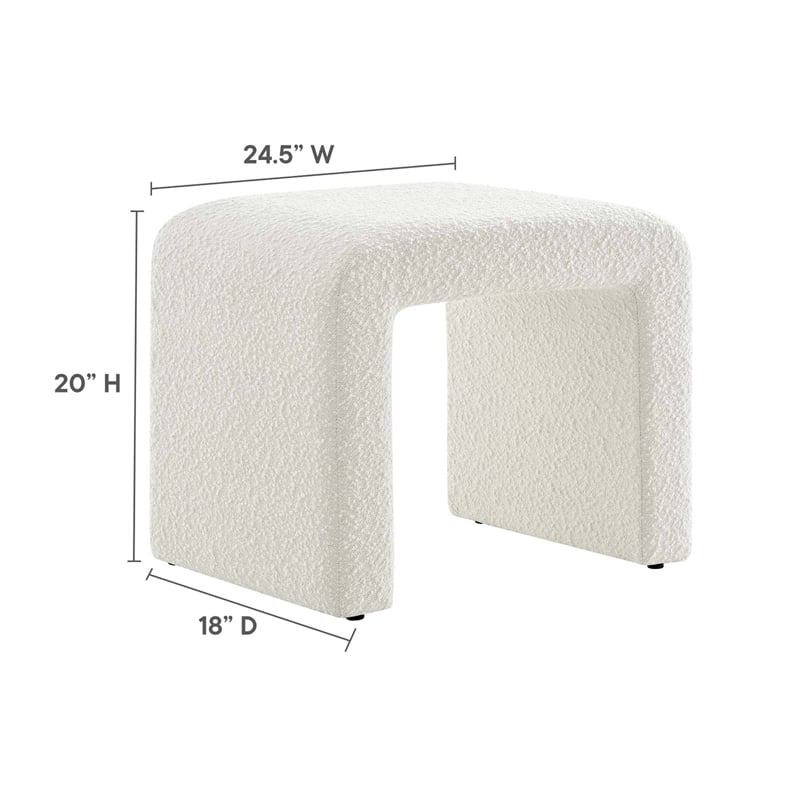 Pemberly Row Waterfall Stool Upholstered in Ivory Boucle Fabric