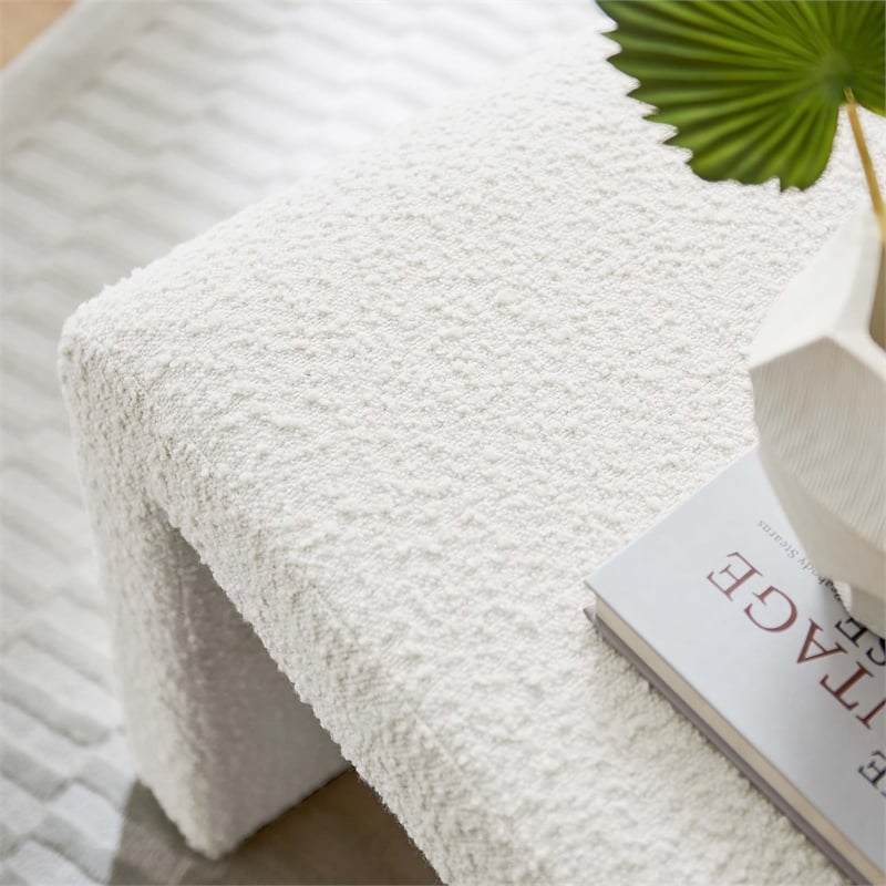 Pemberly Row Waterfall Stool Upholstered in Ivory Boucle Fabric