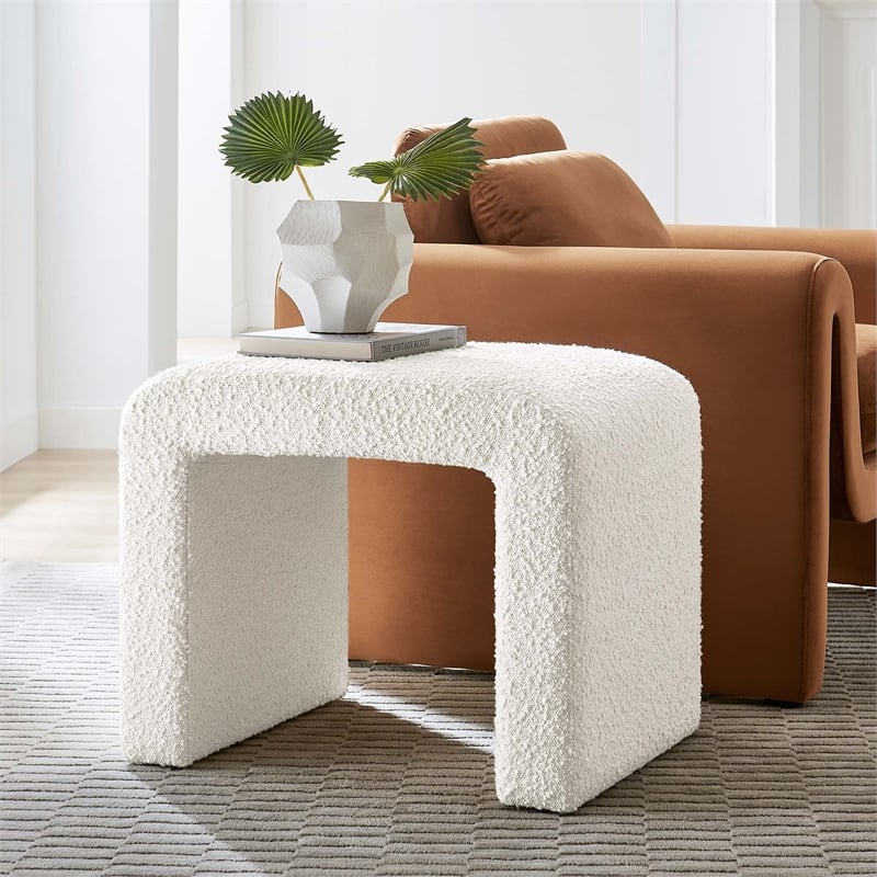 Pemberly Row Waterfall Stool Upholstered in Ivory Boucle Fabric