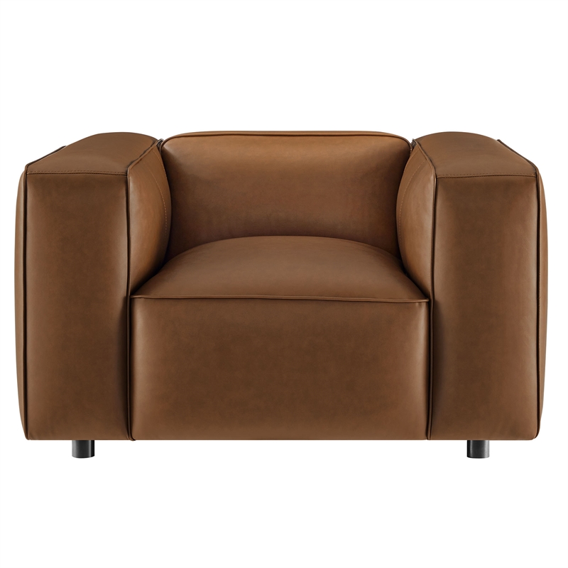 Pemberly Row Vegan Leather Upholstered Armchair in Coffee Finish