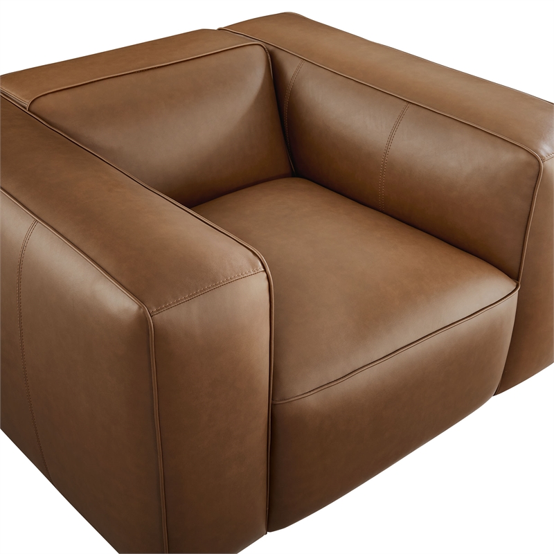 Pemberly Row Vegan Leather Upholstered Armchair in Coffee Finish