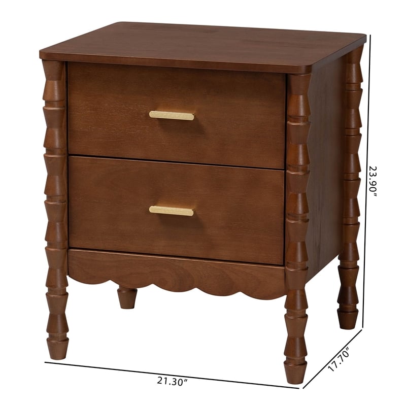 Pemberly Row 2-Drawer Nightstand with Beaded Hourglass Motif in Wood