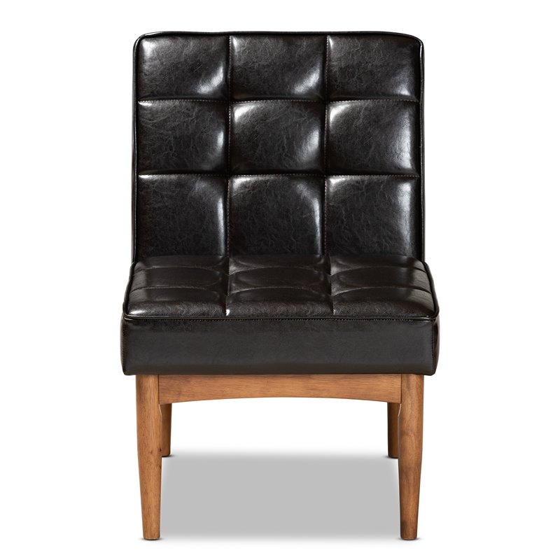 Pemberly Row Walnut Brown Tufted Dining Chair with Faux Leather Seat