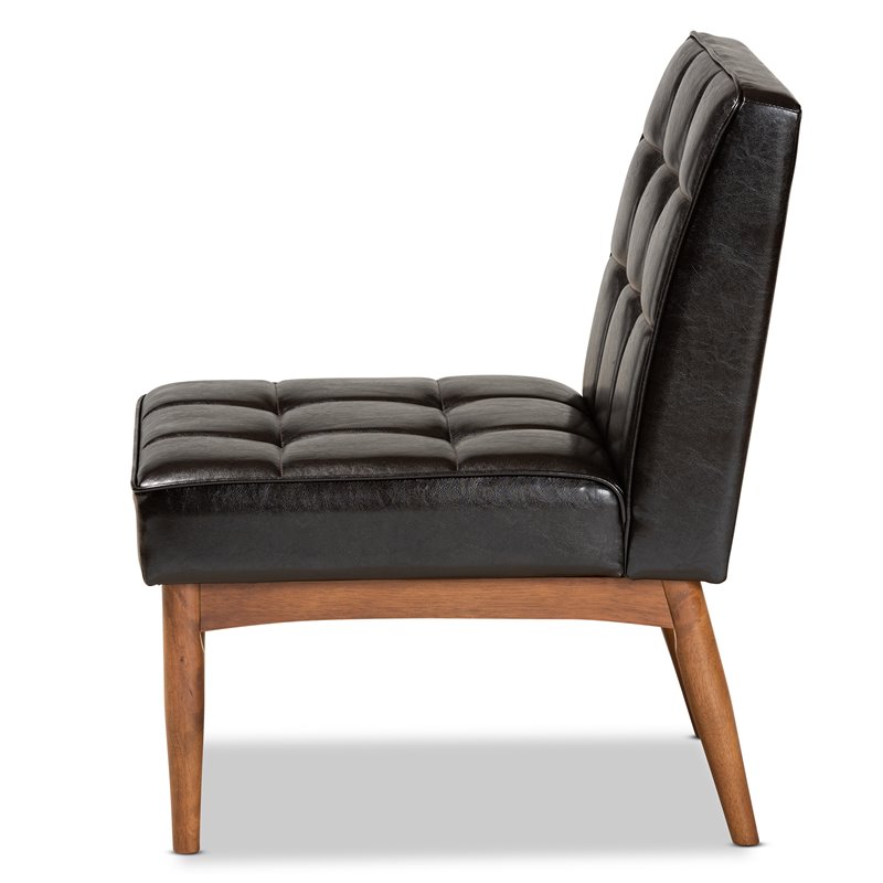 Pemberly Row Walnut Brown Tufted Dining Chair with Faux Leather Seat