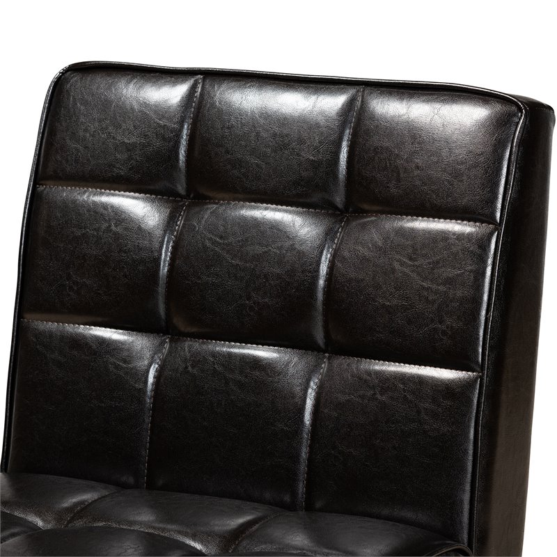 Pemberly Row Walnut Brown Tufted Dining Chair with Faux Leather Seat