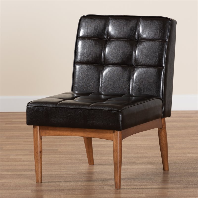 Pemberly Row Walnut Brown Tufted Dining Chair with Faux Leather Seat
