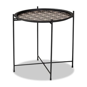 Pemberly Row Black Metal Plant Stand with Floral Pattern Top