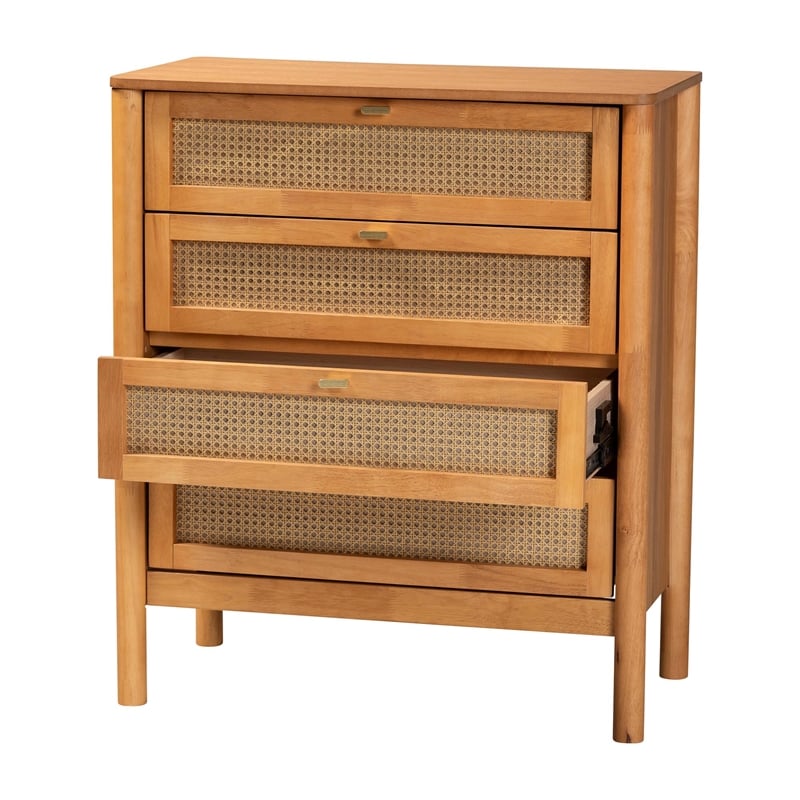 Pemberly Row Jenn Japandi Style 4-Drawer Chest in Golden Brown