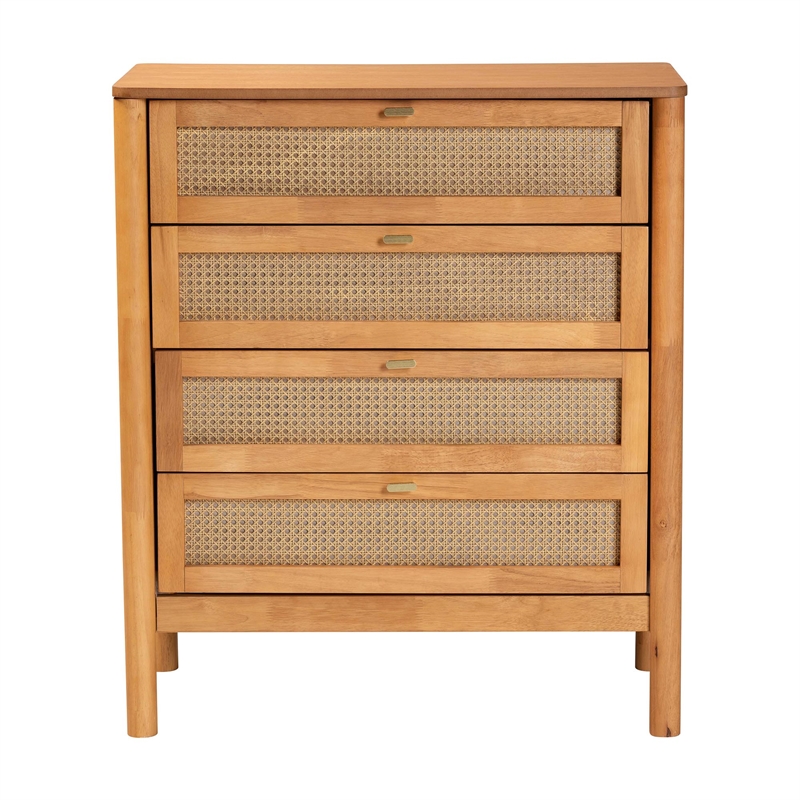 Pemberly Row Jenn Japandi Style 4-Drawer Chest in Golden Brown