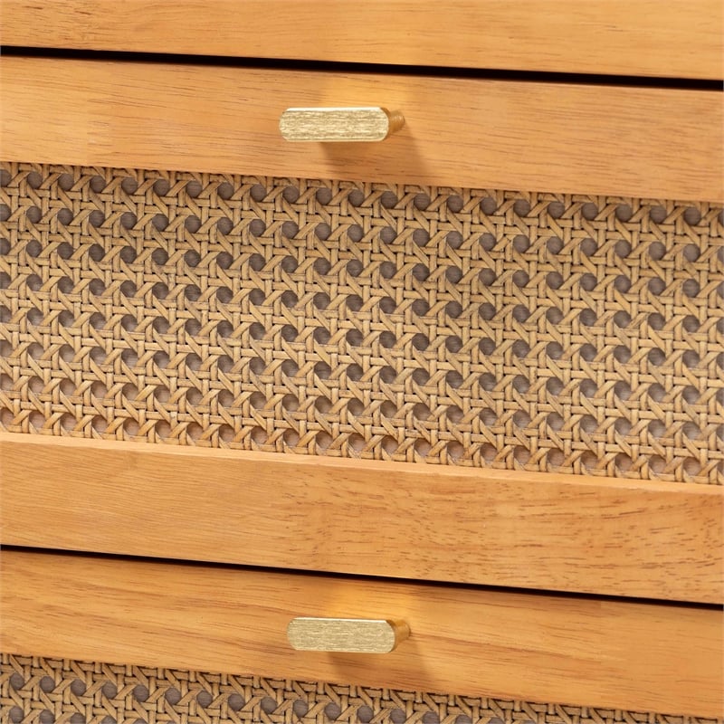Pemberly Row Jenn Japandi Style 4-Drawer Chest in Golden Brown