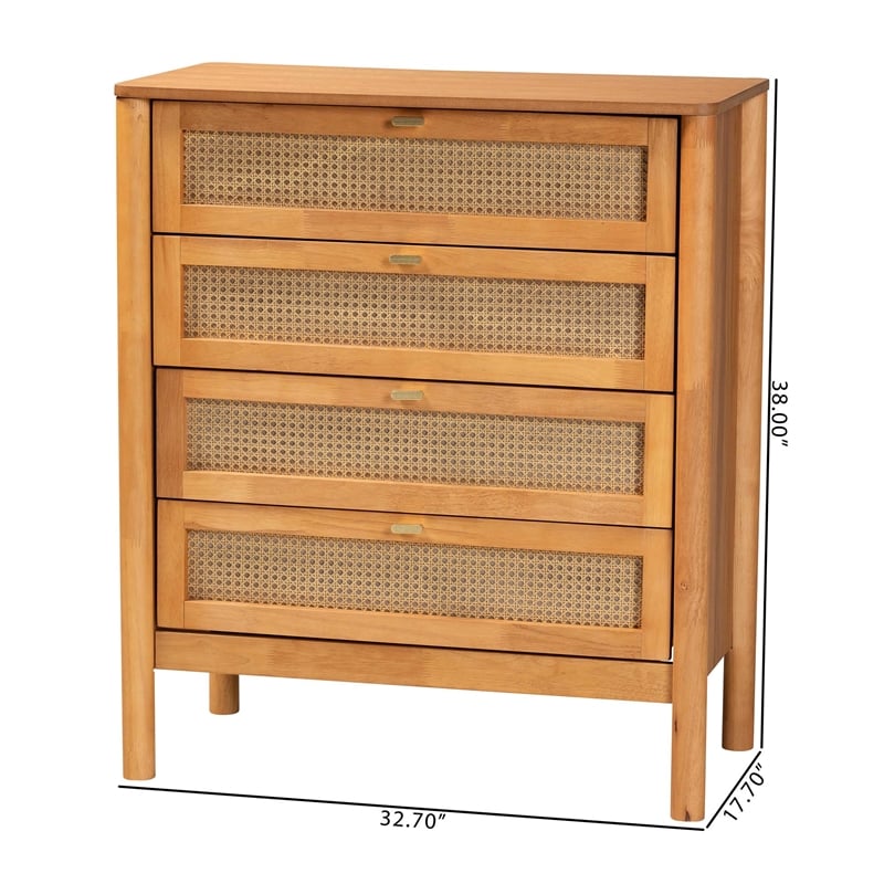 Pemberly Row Jenn Japandi Style 4-Drawer Chest in Golden Brown
