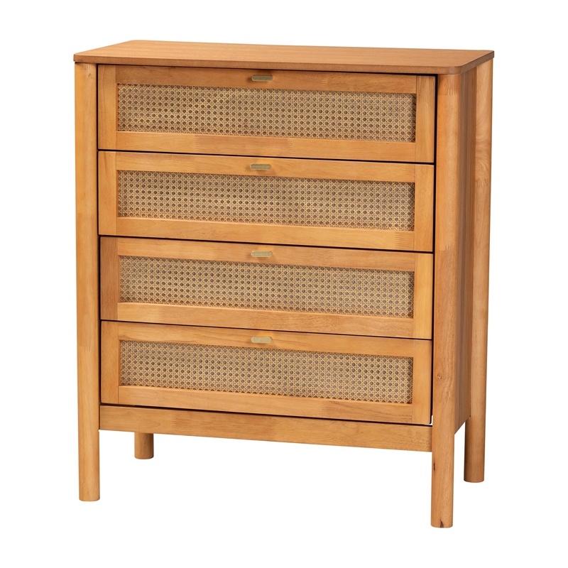 Pemberly Row Jenn Japandi Style 4-Drawer Chest in Golden Brown