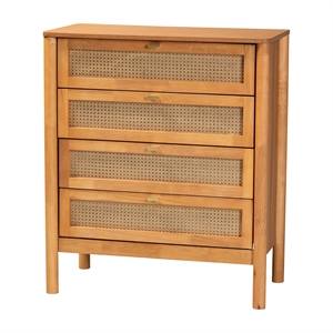 Pemberly Row Jenn Japandi Style 4-Drawer Chest in Golden Brown