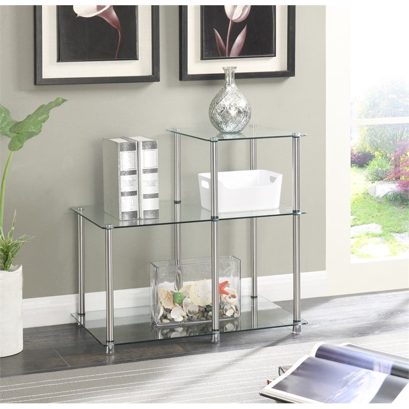 Pemberly Row Three-Tier End Table in Tempered Clear Glass and Steel