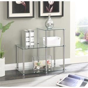 Pemberly Row Three-Tier End Table in Tempered Clear Glass and Steel