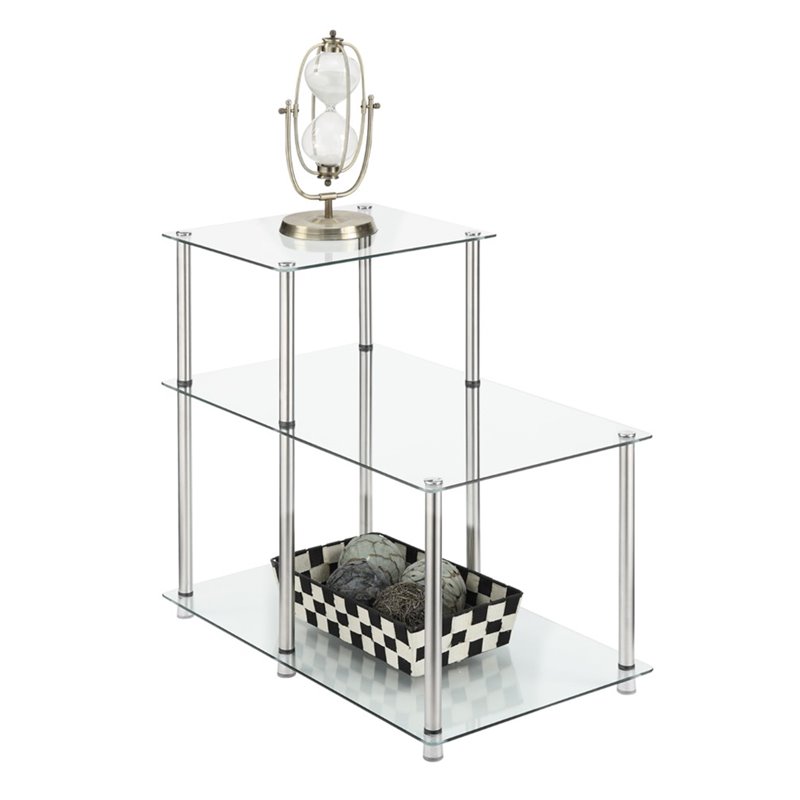 Pemberly Row Three-Tier End Table in Tempered Clear Glass and Steel