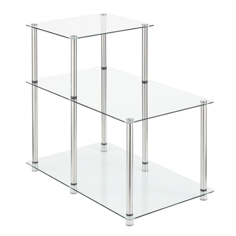 Pemberly Row Three-Tier End Table in Tempered Clear Glass and Steel