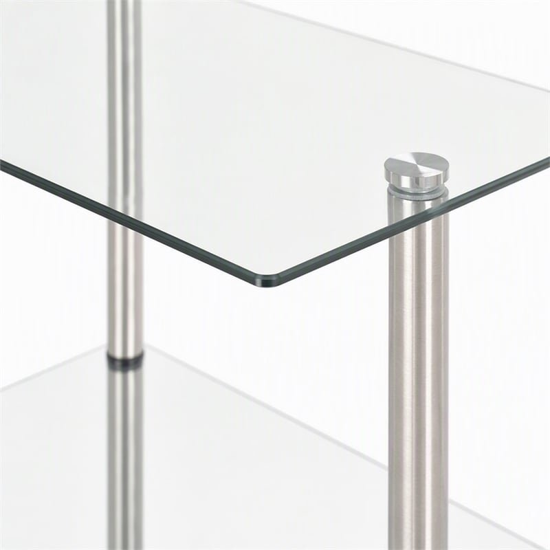Pemberly Row Three-Tier End Table in Tempered Clear Glass and Steel