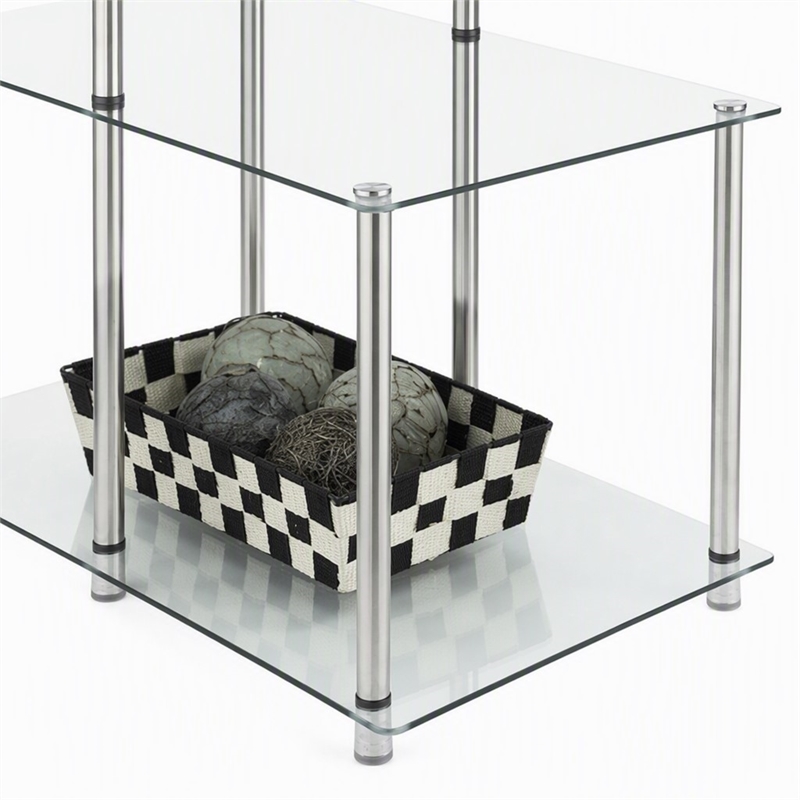 Pemberly Row Three-Tier End Table in Tempered Clear Glass and Steel