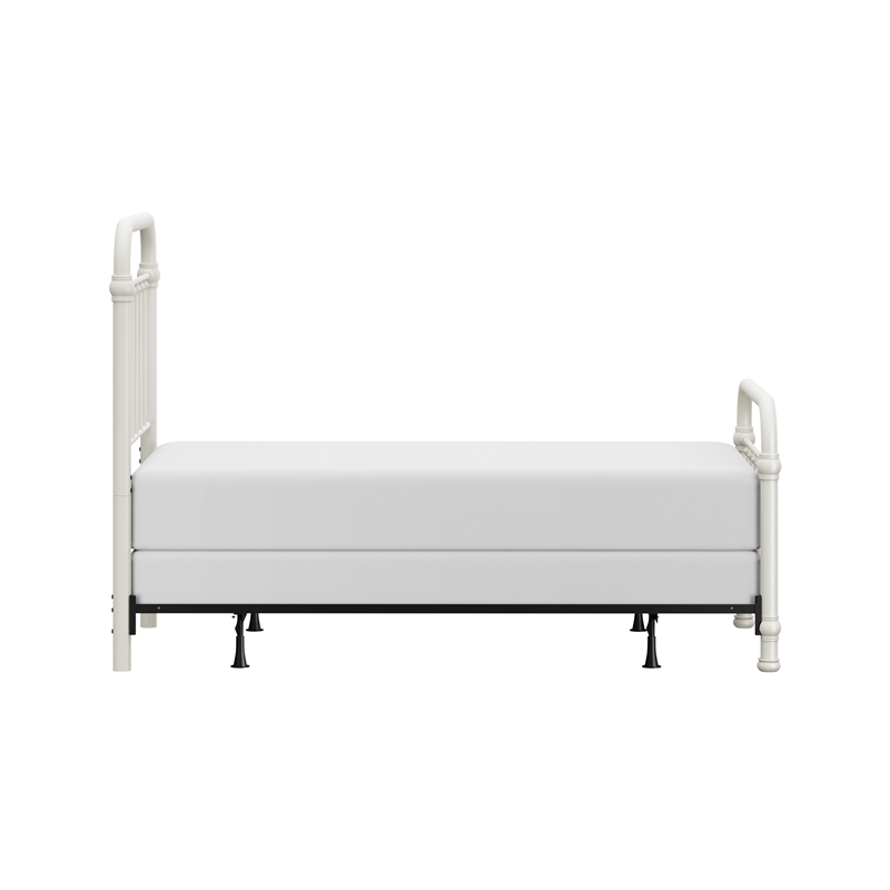 Pemberly Row Twin Metal Spindle Panel Bed in Soft White Finish