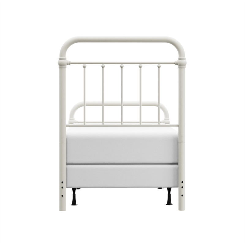 Pemberly Row Twin Metal Spindle Panel Bed in Soft White Finish