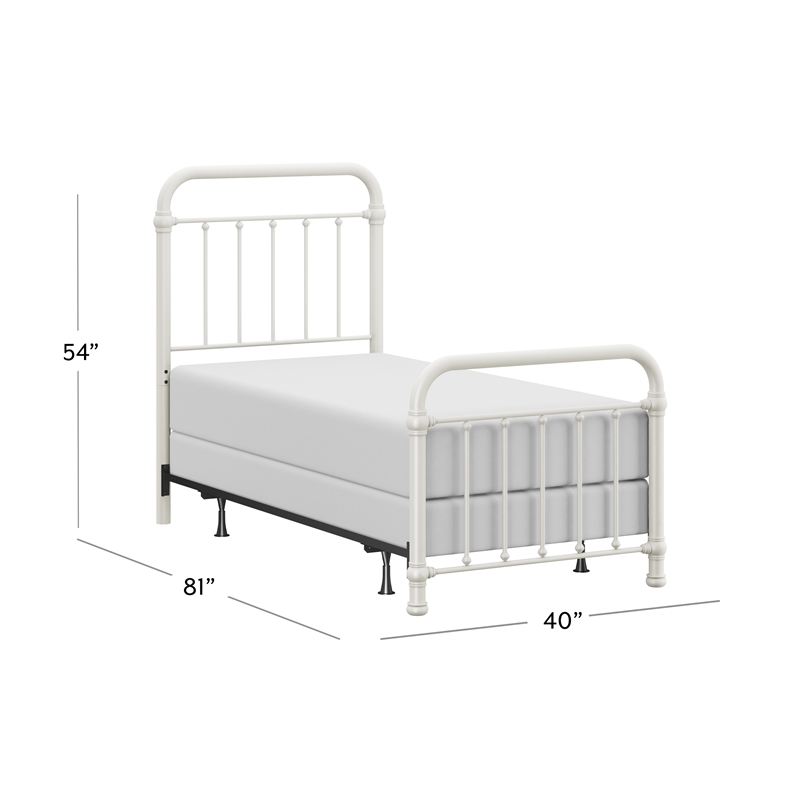 Pemberly Row Twin Metal Spindle Panel Bed in Soft White Finish