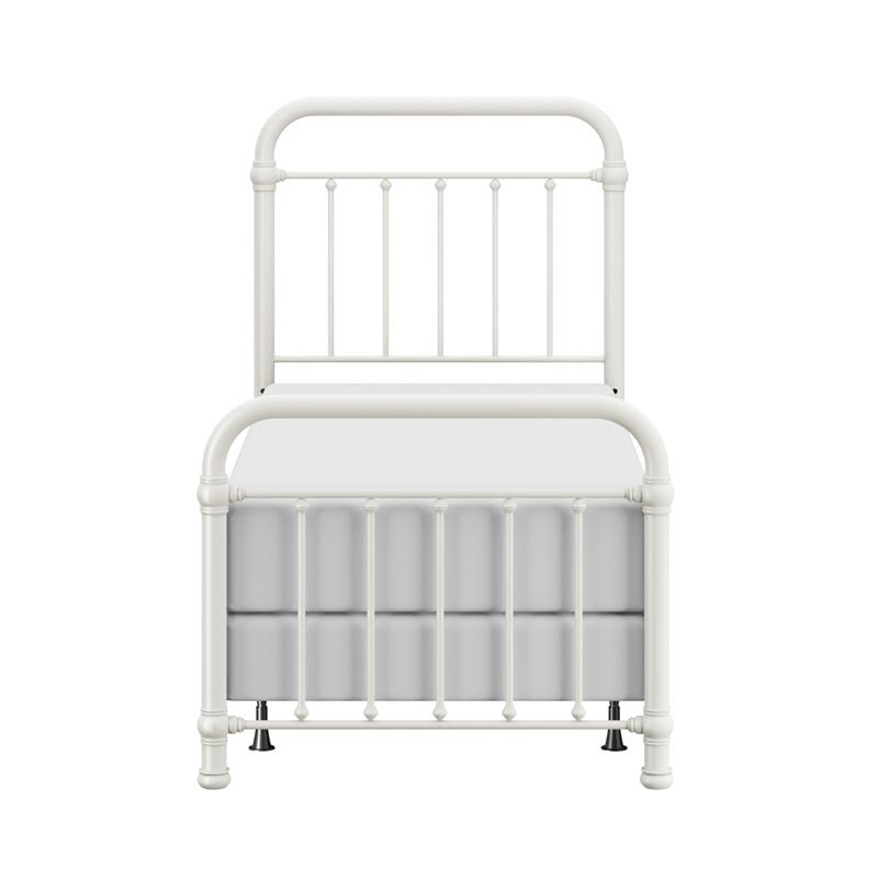 Pemberly Row Twin Metal Spindle Panel Bed in Soft White Finish