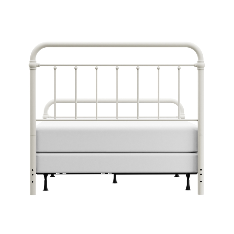 Pemberly Row Queen Metal Spindle Panel Bed in Soft White Finish