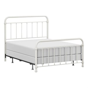 Pemberly Row Queen Metal Spindle Panel Bed in Soft White Finish