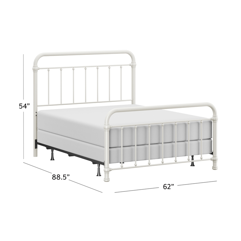 Pemberly Row Queen Metal Spindle Panel Bed in Soft White Finish