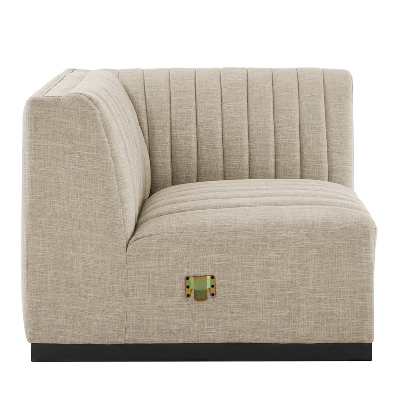 Pemberly Row Modern Channel Tufted Fabric Right Corner Chair in Beige