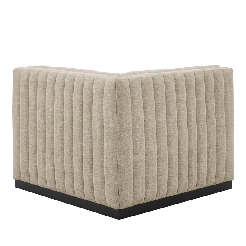 Pemberly Row Modern Channel Tufted Fabric Right Corner Chair in Beige