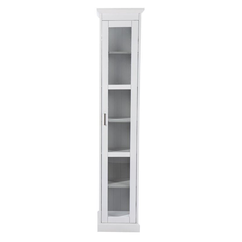 Pemberly Row Tall Wood Curio Cabinet with Glass Door in White