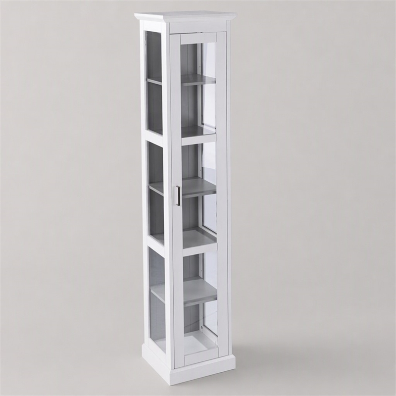 Pemberly Row Tall Wood Curio Cabinet with Glass Door in White