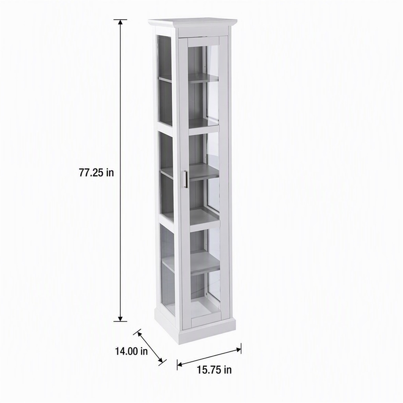 Pemberly Row Tall Wood Curio Cabinet with Glass Door in White