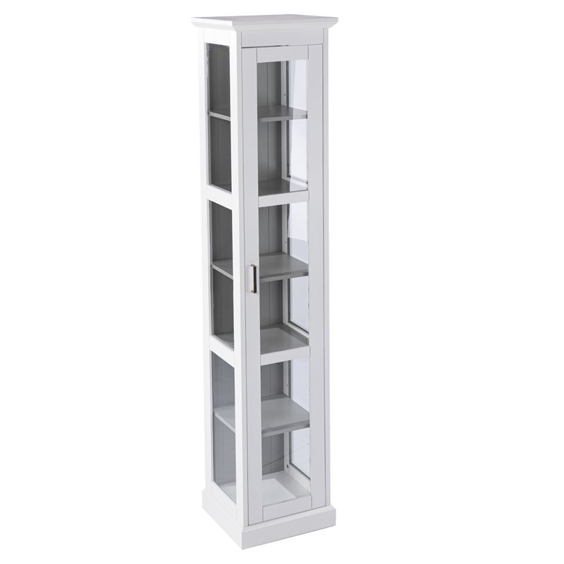 Pemberly Row Tall Wood Curio Cabinet with Glass Door in White