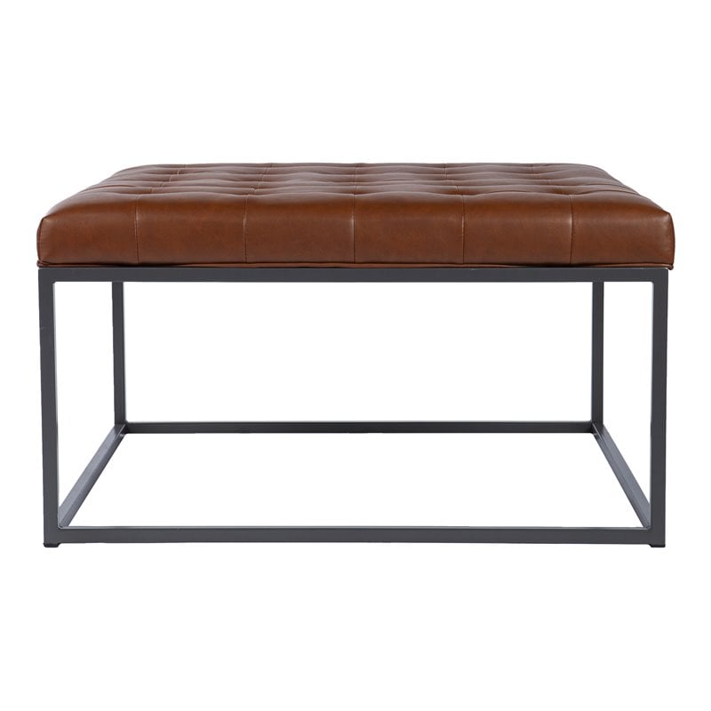 Pemberly Row Leather Upholstered Cocktail Ottoman in Brown and Gray