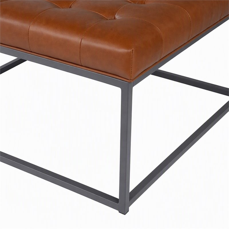 Pemberly Row Leather Upholstered Cocktail Ottoman in Brown and Gray