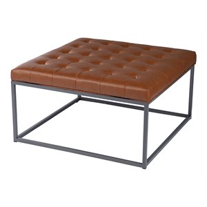 Pemberly Row Leather Upholstered Cocktail Ottoman in Brown and Gray