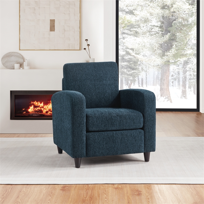 Pemberly Row Club Chair in Indigo Fabric with Espresso Legs and Foam Cushions