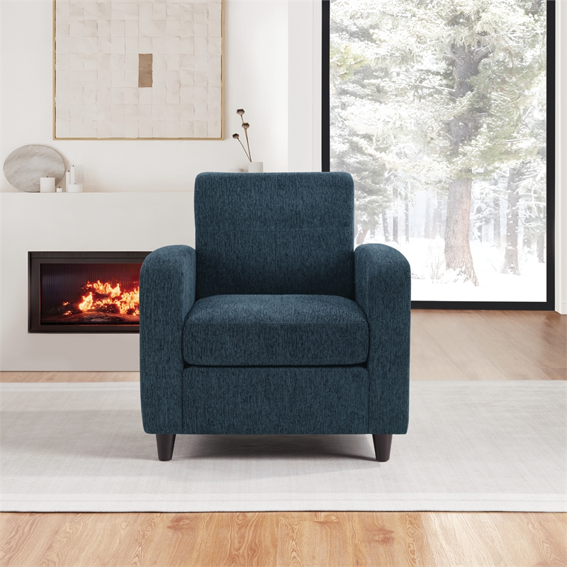 Pemberly Row Club Chair in Indigo Fabric with Espresso Legs and Foam Cushions