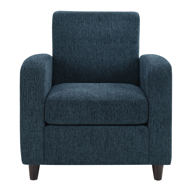 Pemberly Row Club Chair in Indigo Fabric with Espresso Legs and Foam Cushions