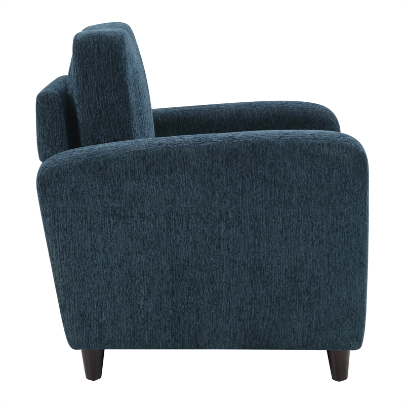 Pemberly Row Club Chair in Indigo Fabric with Espresso Legs and Foam Cushions
