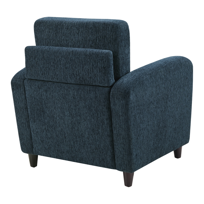 Pemberly Row Club Chair in Indigo Fabric with Espresso Legs and Foam Cushions