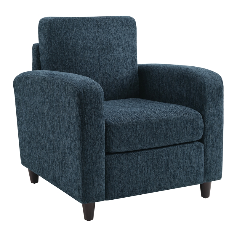 Pemberly Row Club Chair in Indigo Fabric with Espresso Legs and Foam Cushions