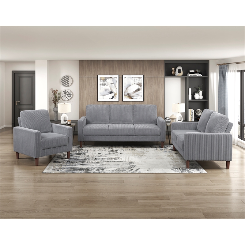 Pemberly Row Corduroy Fabric Track Arm Sofa in Gray