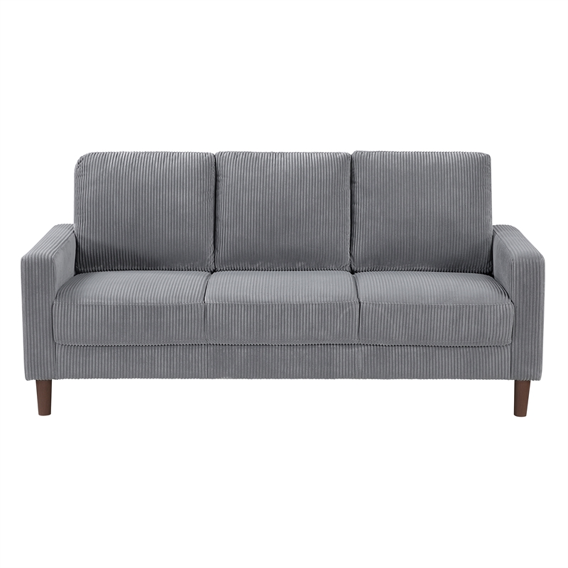 Pemberly Row Corduroy Fabric Track Arm Sofa in Gray
