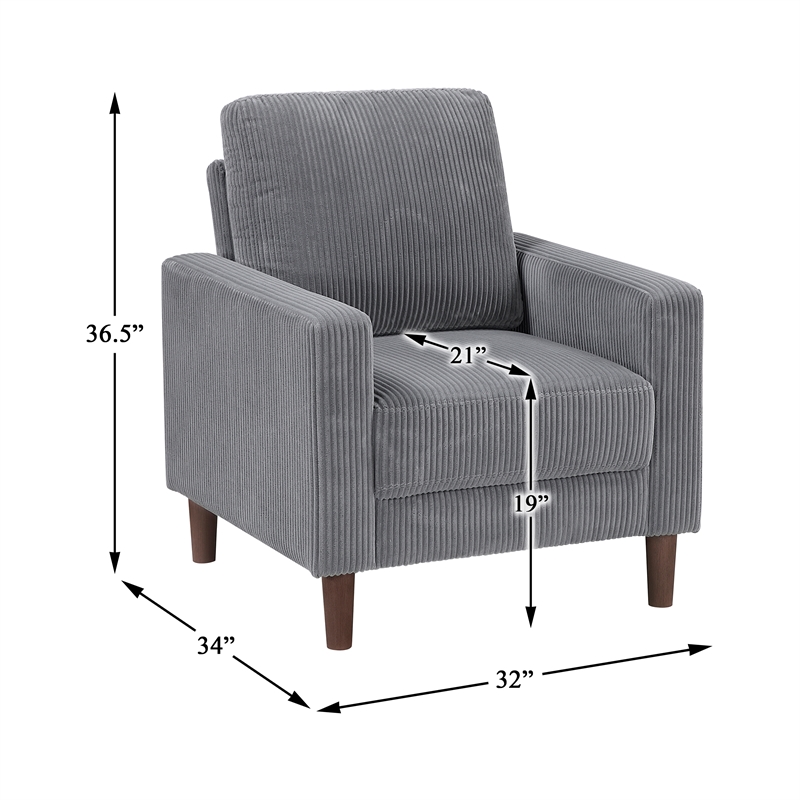 Pemberly Row Corduroy Fabric Track Arm Sofa in Gray