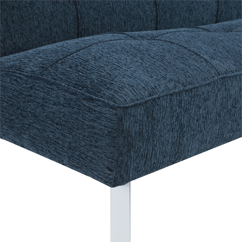 Pemberly Row Convertible Futon with Modern Chrome Legs in Indigo Fabric